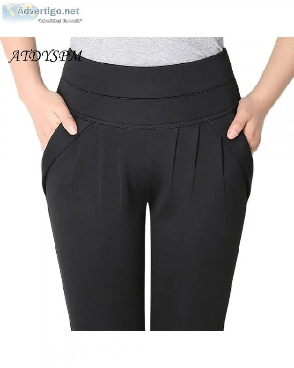 Chic Pleated Stretch Straight High Waist Harem Pants For Women