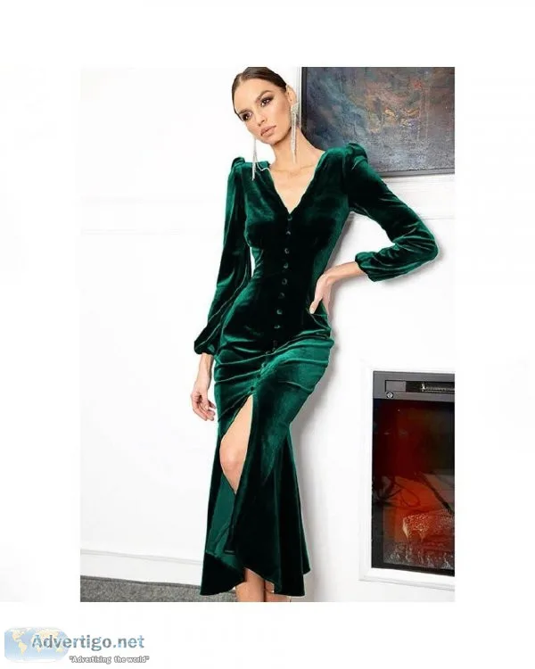 Vintage V Neck Women Elegant Slim Long Sleeve Solid Color Split 
