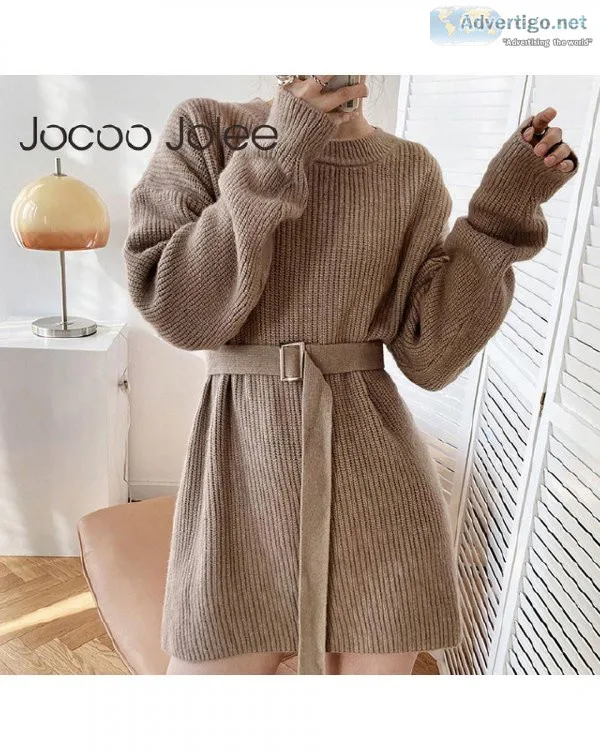 Women Elegant Ribbed O Neck Loose Casual Long Sleeve Knitting Mi