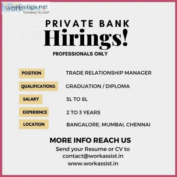 Trade Relationship Manager In Banking Sector