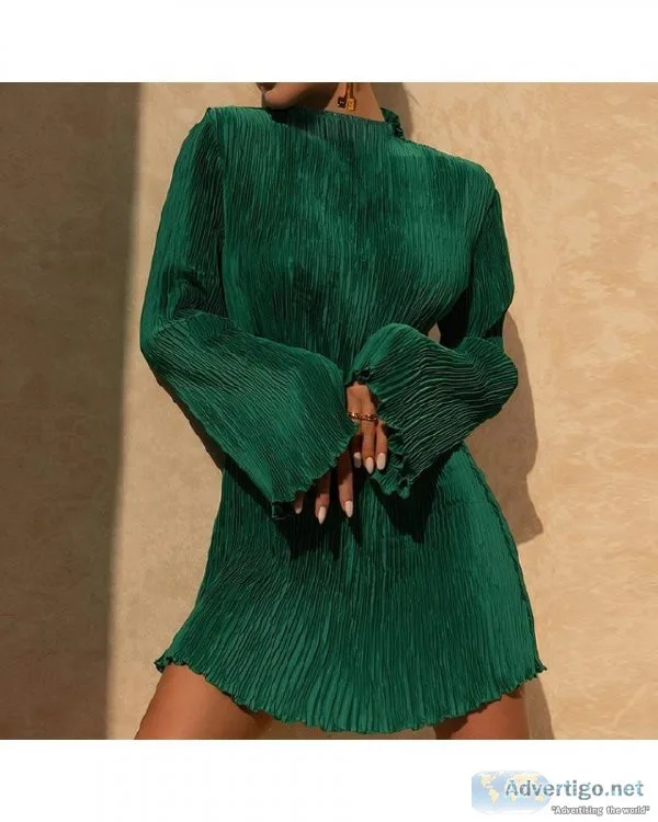 Elegant Ruched Long Sleeve Women Vintage Solid Color Female Stri
