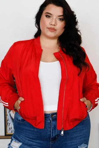 Plus size Red and white Bomber Jacket