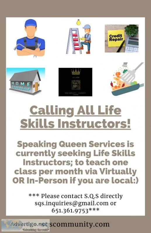 Life Skills Instructors Wanted Virtual OR In-Person