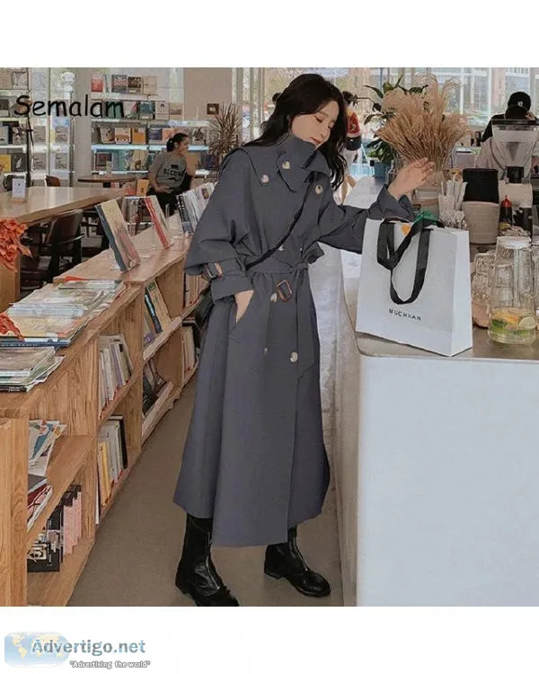 Autumn Elegant Mid-length Beige Gray Trench Coat With Belt