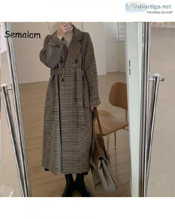 New Korean Style Autumn Winter Plaid Woolen Overcoat