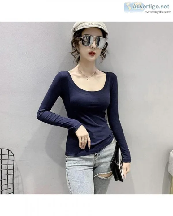 New Women Skinny Elastic Spring Summer Fashion U-Collar Long Sle