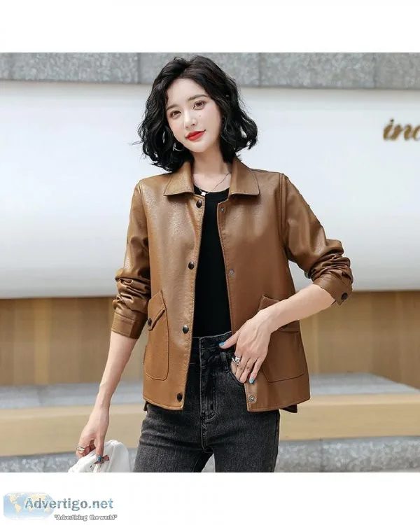 New Women Spring Autumn Solid Long Sleeve Loose Short Sheepskin 