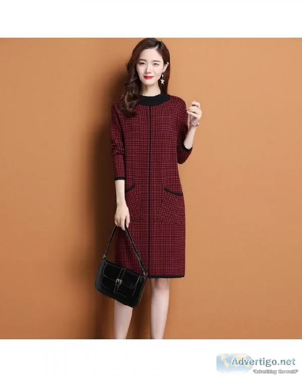 Autumn Winter Women Plaid Casual Fashion Thick Plus Velvet Knit 