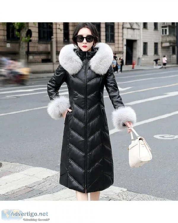 Winter Fashion New Women Real Fox Fur Collar Leather Down Coat