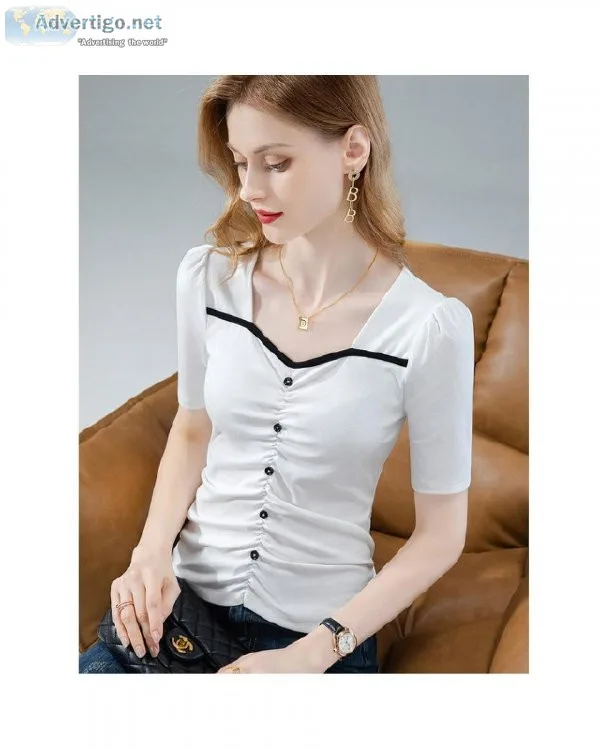 New Women Cotton Chic Vintage Square Collar Half Sleeve Unique F