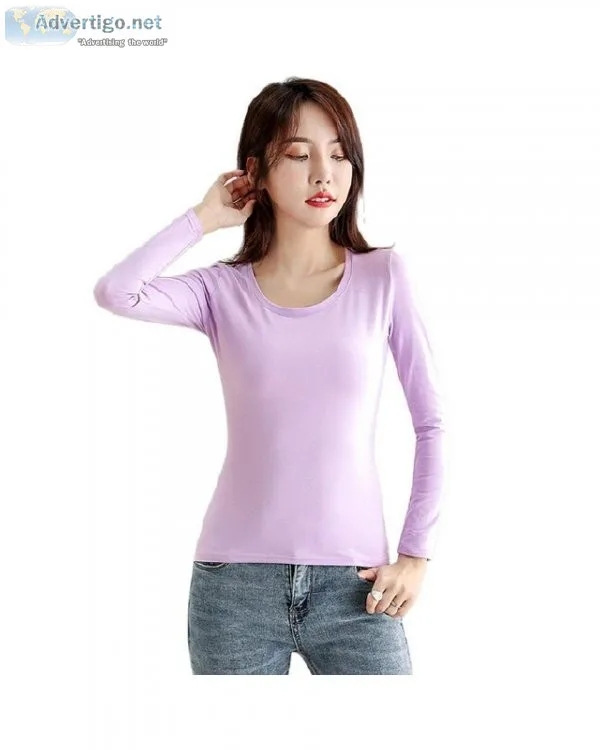 New Women Tops Tees Spring Autumn High Elastic O-Neck Long-sleev