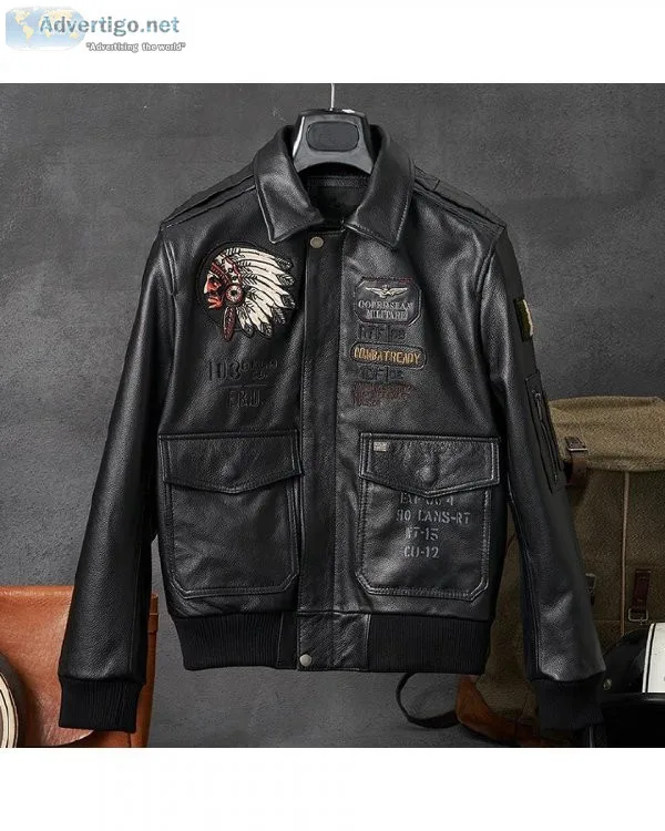 Cowhide Motorcycle Biker Embroidery Natural Genuine Leather Jack