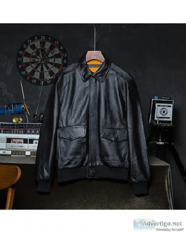 100% Natural Cowhide Classic Military Flight Men Leather Jacket