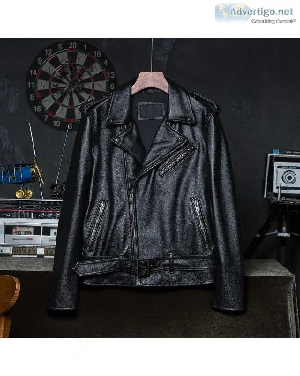 100% Natural Cowhide Motorcycle Men Genuine Leather Jacket