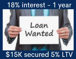 WANTED 15K 1-YR 18% INTEREST PRIVATE LOAN