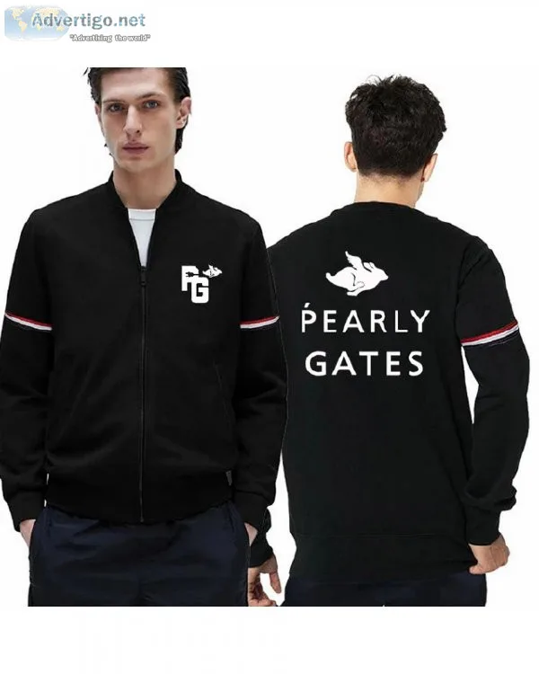 Pearly Gates Men s New Print Harajuku Solid Color Zipper Long Sl