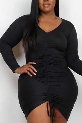 Plus size Drawstring Ruched Front dress