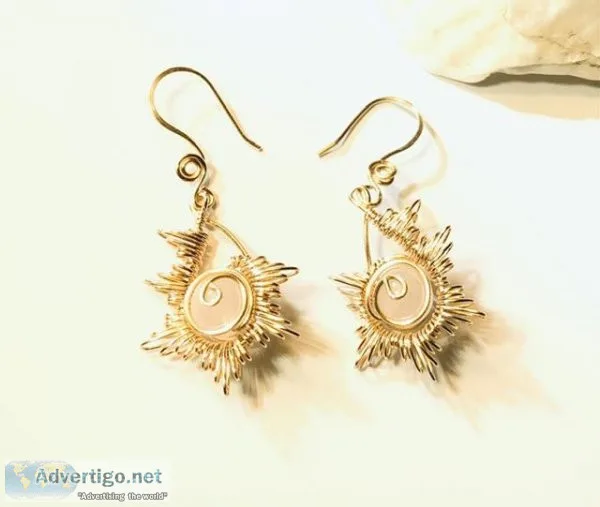 Gold Sun Burst Earrings with Rose Quartz