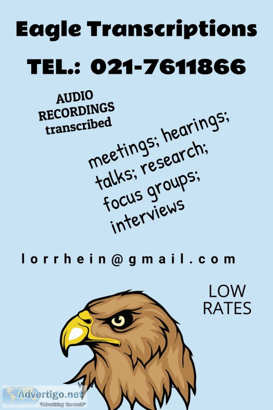 Transcription service available in wynberg
