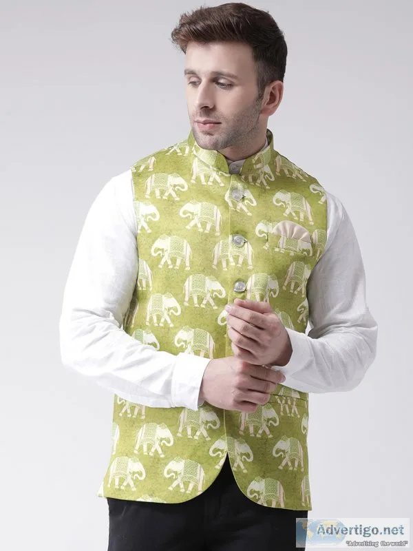 Shop nehru jacket - hangup mens formal print waistcoat at best p