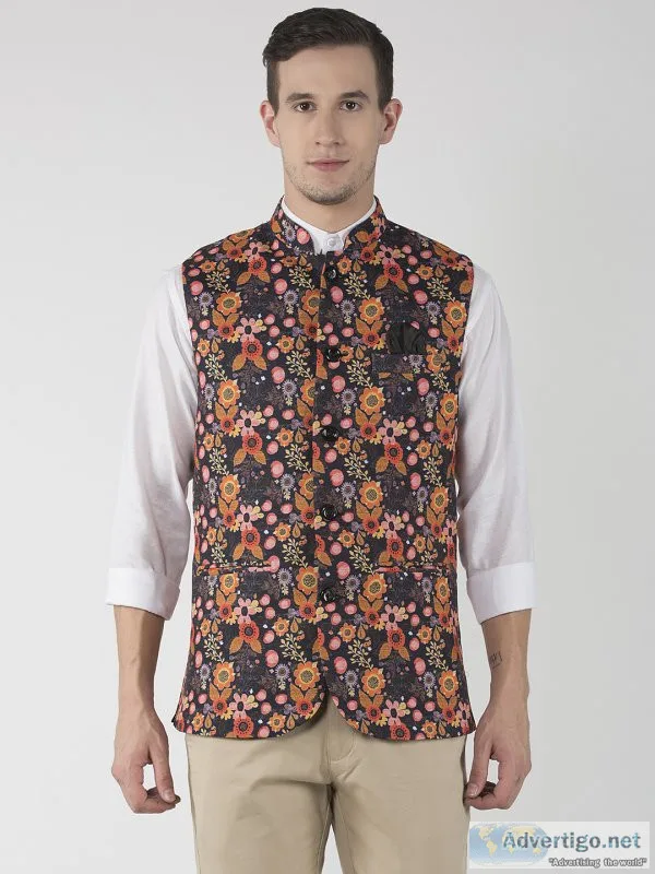 Shop nehru jacket - hangup mens formal print waistcoat at best p