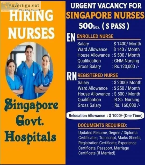 ASSIGNMENT ABROAD NURSES REQUIRED FOR SINGAPORE
