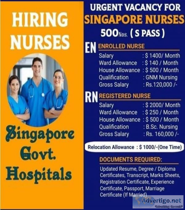ASSIGNMENT ABROAD NURSES REQUIRED FOR SINGAPORE
