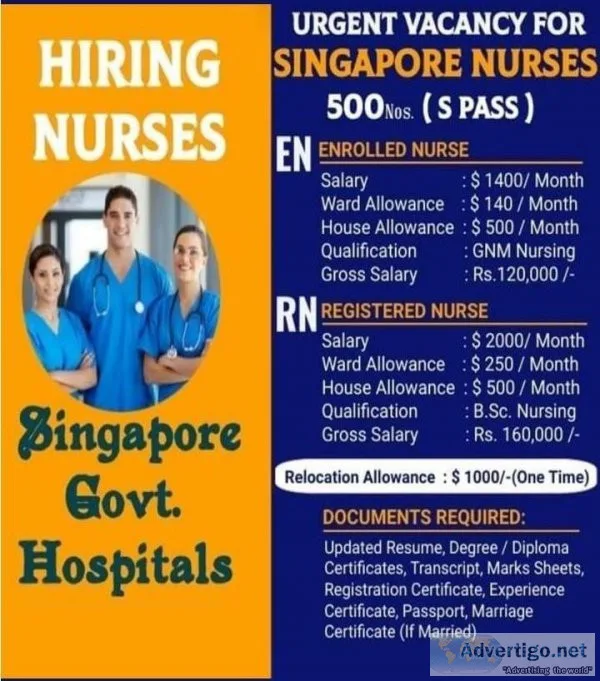 ASSIGNMENT ABROAD NURSES REQUIRED FOR SINGAPORE