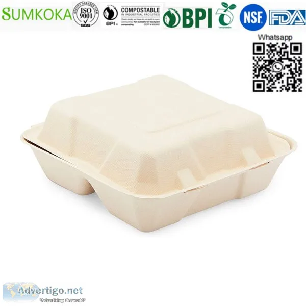 8 inches clamshell box disposable clamshell box bagasse clamshel
