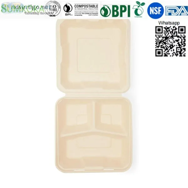 8 inches clamshell box disposable clamshell box bagasse clamshel