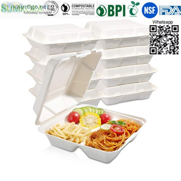 8 inches clamshell box disposable clamshell box bagasse clamshel