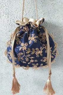 The amyra store - navy pearl embroidered potli