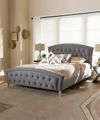 Contemporary fabric curved tufted bed