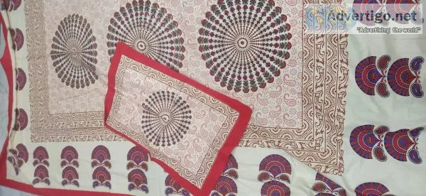 Printed glace cotton single bedsheets with pillow cover