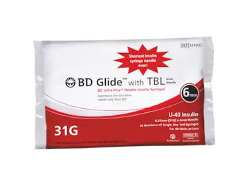 Bd glide with tbl u40 insulin syringe, bd ultra fine 31g, 6mm, 1