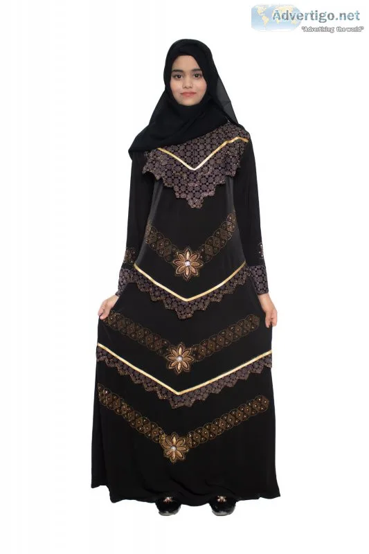 Black 3 flower lycra abaya or burqa with hijab