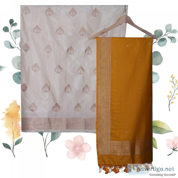 Cream meenakari pure silk suit with silk dupatta