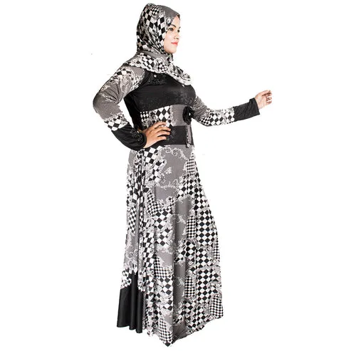 Beautiful self design black & white lycra abaya with hijab_0444 