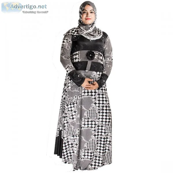 Beautiful self design black & white lycra abaya with hijab_0444 