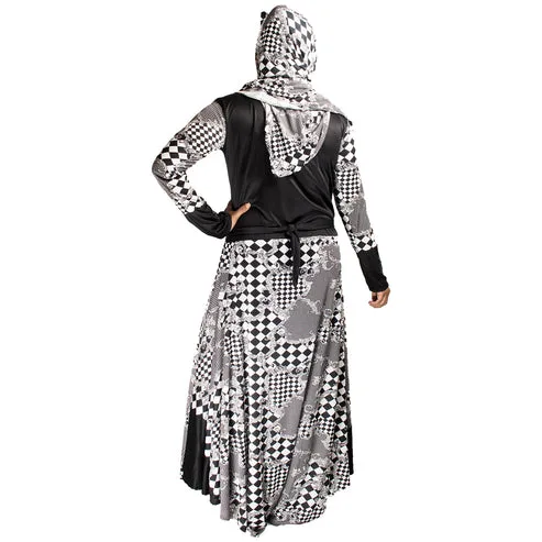Beautiful self design black & white lycra abaya with hijab_0444 