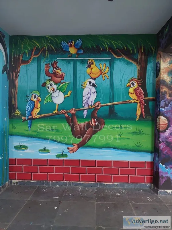 Anganwadi school cartoon wall art from malakpet