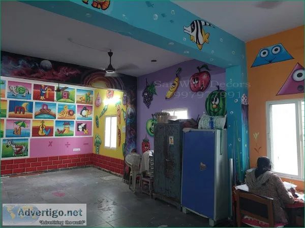 Anganwadi school cartoon wall art from malakpet