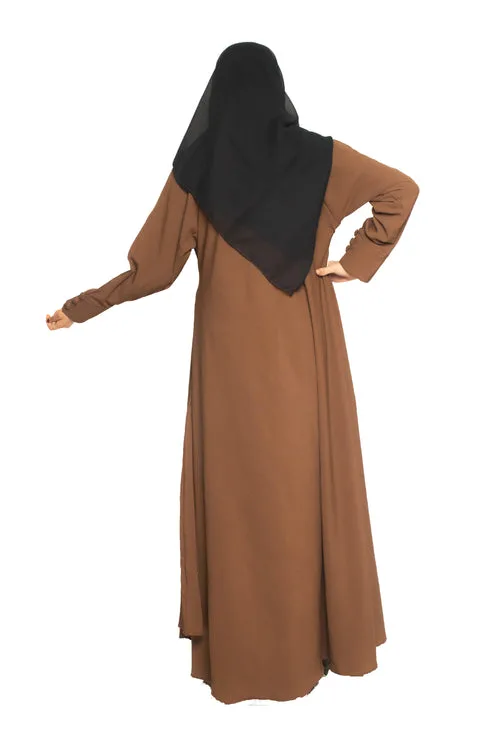 Buy modest city self design plain brown front 4 button abaya or 