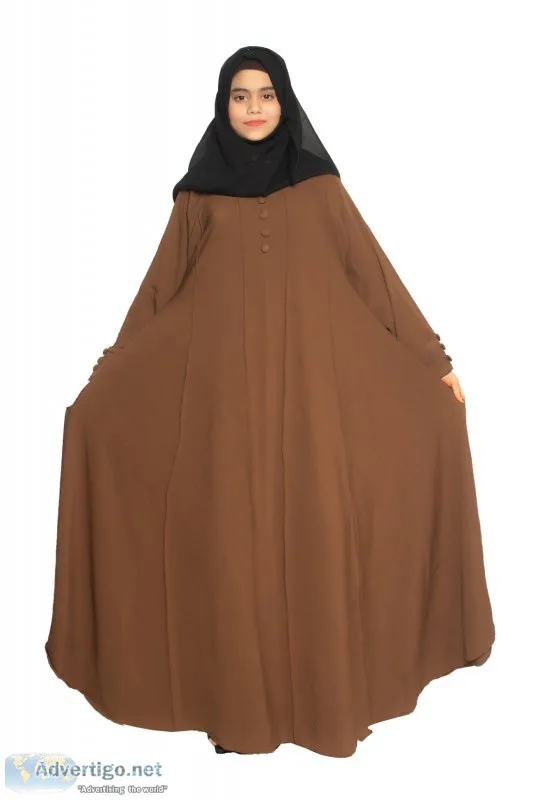 Buy modest city self design plain brown front 4 button abaya or 