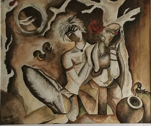 Watercolor painting on canvas