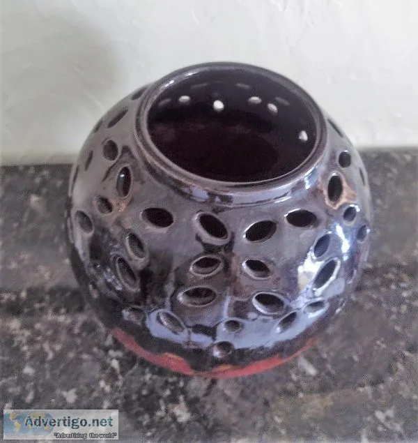 Copper & red glazed ceramic vase -