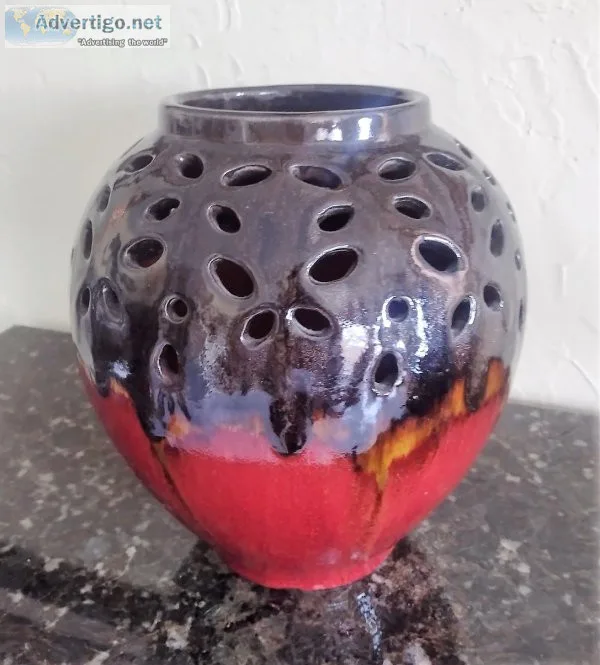 Copper & red glazed ceramic vase -