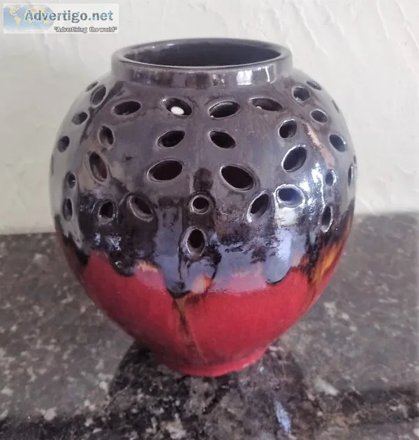 Copper & red glazed ceramic vase -