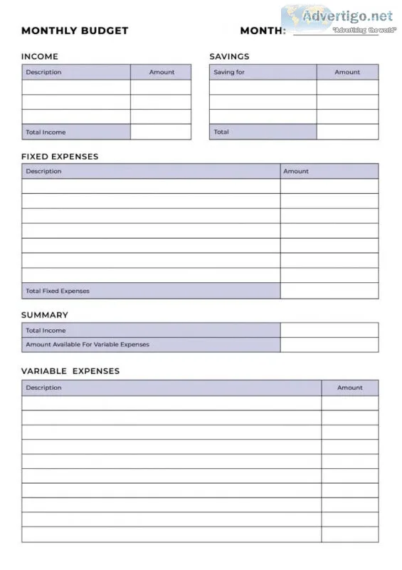 Budget tracker calendar from printables