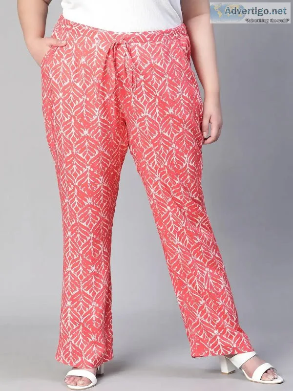 Winning red floral print elasticated tie-knot plus size women pa